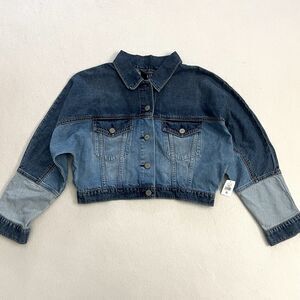 NWT Gap Kids Teen Girls Dolman Cropped Blue Color Block Denim Jean Jacket 12 XL